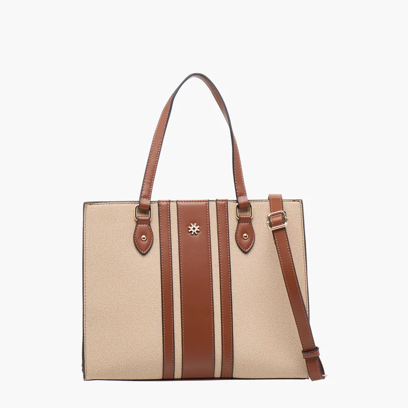 ساشا Textured Tote Bag in Beige and Brown for Women